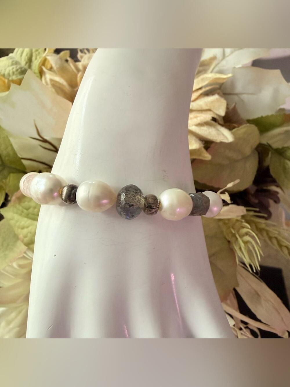 Peyote Bird 925 Sterling Silver Pearls & Stone Beaded Bracelet NEW